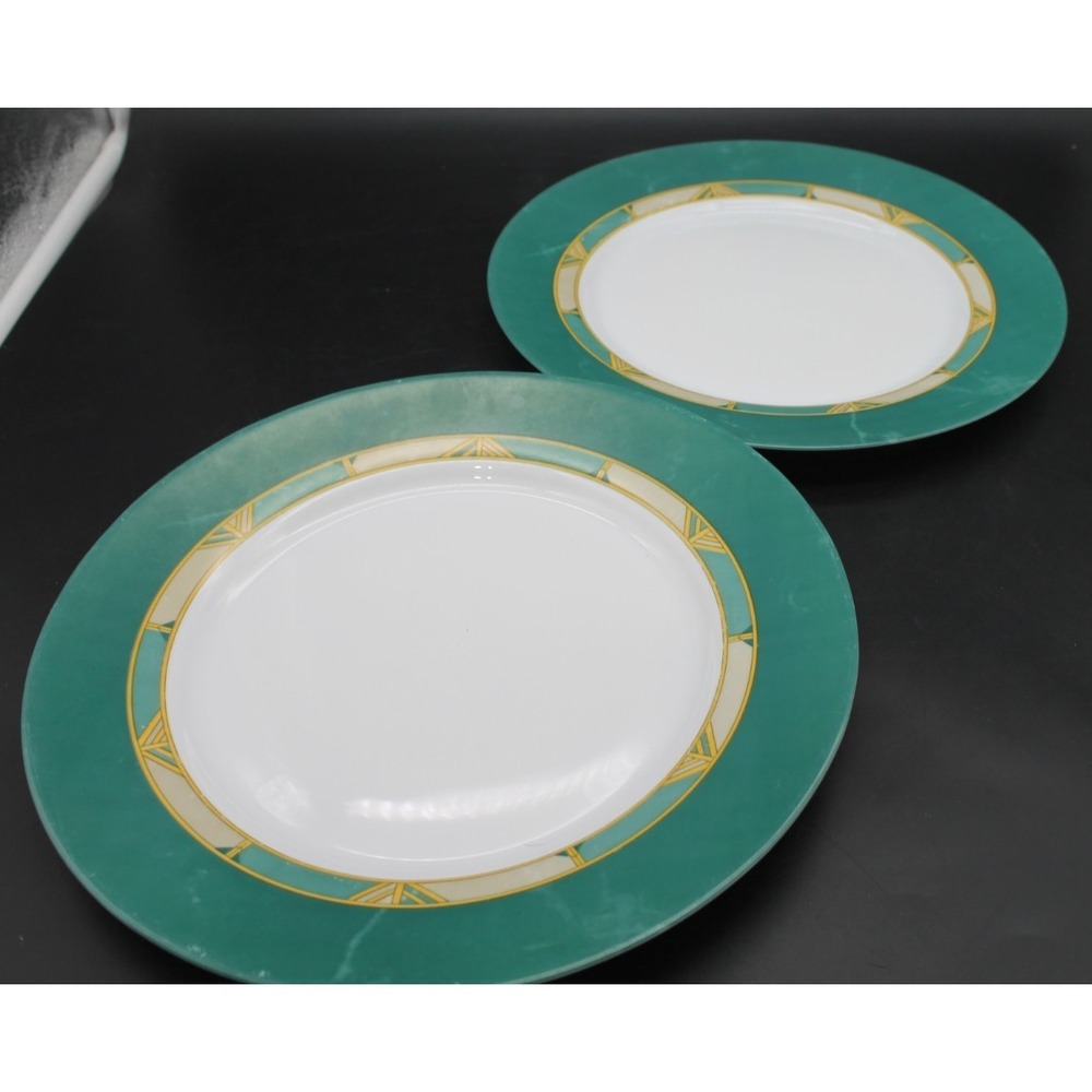 Arcopal France Green Rim Dinner Plates Set of 2 Glass Cortina Vesuve Vintage